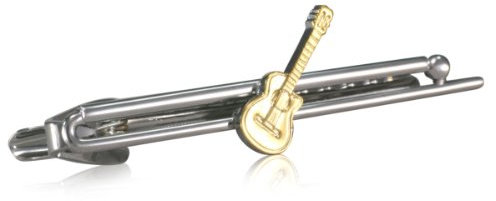 Krawattenklammer LINDENMANN, Gitarre, krawattenschonende hochwertige Alligator-Mechanik, Rhodium veredelt (Bicolor), im schwarzen Geschenketui