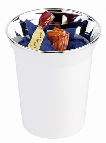 APS 25 Tischreste-/Besteckbehälter TOP CHROME, Tischmülleimer, Tischabfalleimer, Ø 13 cm, Höhe 15 cm, mit verchromtem Rand, Kunststoff (SAN), weiß