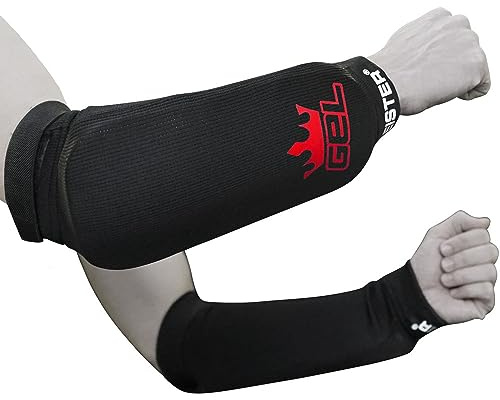 Meister MMA Protectores de Antebrazo de Tela Elástica con Acolchado Gel Integrado (Par) - Negro - Grande/X-Grande