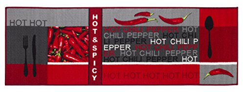 Teppichläufer Küchenläufer Chilidesign Chililäufer Küchenteppich – Wohnzimmer Eingangsbereich Flur Küche – Hot & Spicy - gekettelt strapazierfähig pflegeleicht – 67 x 250 cm rot