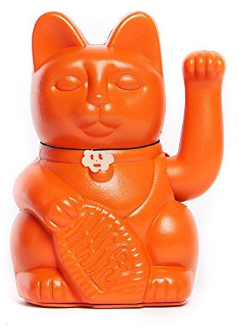 Gatto Fortunato Cinese. Gatto portofortuno. Lucky cat. Maneki Neko ARANCIONE, L (12x9x18cm)
