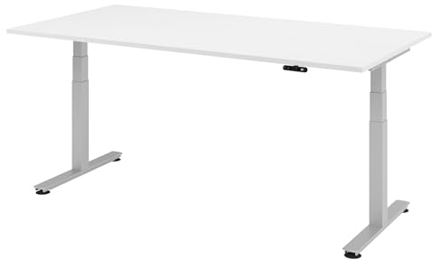 bümö elektrisch höhenverstellbarer Schreibtisch 200x100 cm in weiß, Gestell Silber - Schreibtisch höhenverstellbar elektrisch mit Memory-Steuerung, elektrischer Schreibtisch, Gaming Tisch