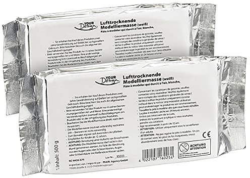 Your Design Selbsttrocknende Knete: Lufttrocknende Modelliermasse, weiß, 1.000 g (Lufttrocknender Ton, Selbsttrocknende Modelliermasse, Knetmasse)