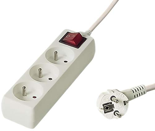 PremiumCord Verlängerungskabel 250V 2m 3 Steckdosen, Netzschalter, PP3K-02 (Typ E, CEE 7/5)