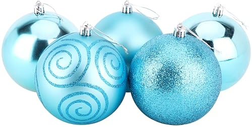 Christmas Concepts® 5er Pack - Extra große 100mm Christbaumkugeln - Glänzend, Matt & Glitterdekorierte Kugeln (Türkis)