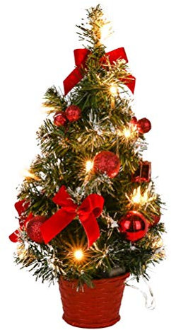 Gmuret Mini Sapin de Noël LED 40 cm - Arbre Artificiel Avec Guirlande Lumineuse à LED et Décorations
