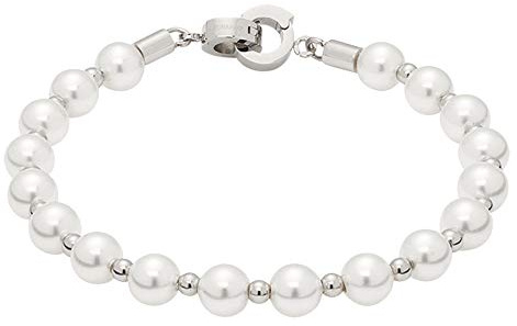 JEWELS BY LEONARDO Damen Armband Signora Darlin's Edelstahl/silberfarben Imitationsperle weiß 18,5 cm Darlin's Clip klein 015860