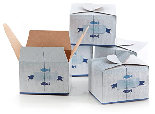 Logbuch-Verlag 10 kleine Schachteln Fische Kommunion Gastgeschenk Hochzeit maritim 8 x 6,5 x 5,5 cm mini Boxen Karton blau weiß