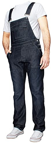 Enzo Jeans herr, blå denim, hängselbyxor, stentvättade hängselbyxor, overaller, midja 76 cm - 127 cm, Mörkblått, 50W x 32L