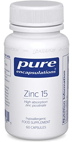 Pure Encapsulations Zinc 15 - Zinc Picolinate 15mg - Highly Absorbable Hypoallergenic Immune System Supplement - Fertility Supplement - Hair, Skin & Nails - 60 Vegetarian Capsules