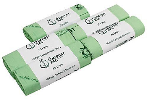 30 Litre x 50 Compostable Caddy Bags - Compost Bag Kitchen Food Waste Compost Liners 30L - EN 13432 - Compost Bag Pedal Bin Bags with Composting Guide