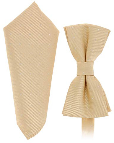 SHIPITNOW Männer Fliege und Einstecktuch Set Champagne - 18 farben - Herren Fliege mit Einstecktücher - Beige Bow Tie and Pocket Square Für Hochzeit, Party