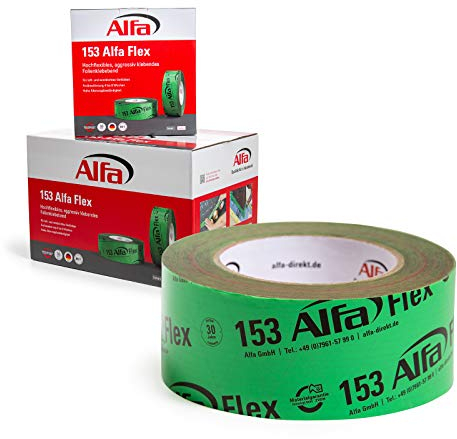 Alfa 153 Flex» - Ruban adhésif flexible haute performance, 6 pièces, 100 mm x 25 m (150 mètres) pour pare-vapeur, freins vapeur et membranes de toiture, ultra fixant et ultra flexible
