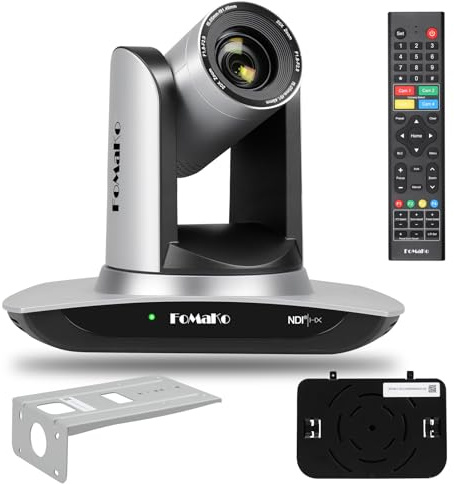 FoMaKo NDI HX3 PTZ Webcam KI-Auto-Tracking 20x Optischer Zoom mit HDMI/USB3.0/LAN(PoE) für Live-Gottesdienste, Konferenz, Events. YouTube vMix OBS Live Streaming (FMK20UH NDI Silber)