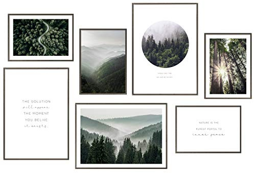 Hyggelig Home Premium Poster Set - 7 harmonische Natur Bilder - See Wald Berge Nebel Herbst Winter Forest Wälder Deko für Wohnzimmer Flur Schlafzimmer - ohne Rahmen