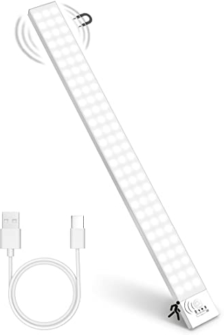 OUILA Unterbauleuchte Küche Led, 43.5CM 84LEDS Schrankbeleuchtung 2500mAh Wiederaufladbar Lichtleiste mit Bewegungsmelder, LED Leiste Küchenlampe für Kleiderschrank, Treppe, Werkbank (Weiß)