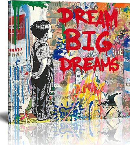 Banksy Bilder Leinwand-Dream Big Dreams-Straße Graffiti-Kunst-Leinwandbilder sind Druck auf Leinwand-Wand-Kunstdruck-Wohnzimmer-Wand-Dekor 40x40cm/16x16inch