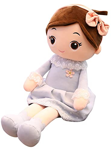 Herbests 50cm Mädchen Plüschpuppe Schlafkissen Plüschtier Stoffpuppe Gefüllte Weich Puppen Kuschelpuppe Stofftier Püppchen mit Kleidung Haaren Dekoration Spielzeug Geschenk für Kinder ab 2 Jahren Blau