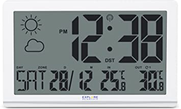 Explore Scientific Orologio da Parete Jumbo RadioControl e previsioni tempo | Orologio da parete radio-controllato con previsioni del tempo a icone con sensore esterno per misurare temperatura e umidità