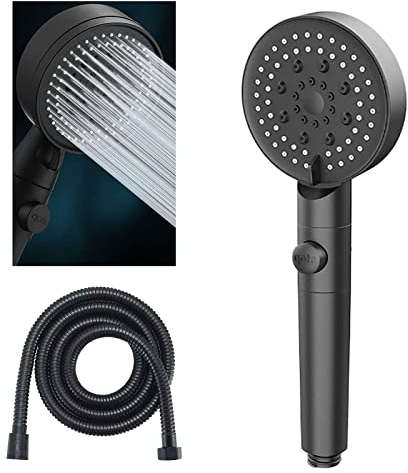 Diyxisk Pommeau de Douche à économie D'eau à 5 Modes,Pommeau de Douche Réglable,Arrêt à Un Bouton,Haute Pression Salle de Bain Universel (Noir)