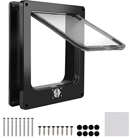 CPROSPKatzentür Schwarz mit 4 Verriegelungseinstellungen, Katzenklappe Innen Tunnel 19,5 * 18cm, Cat Flap Door Rhmen 27 * 23,5 * 5,5, für Hunde/Katze