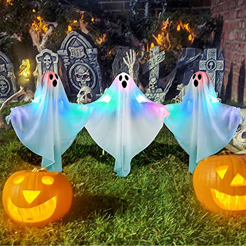 3 Stück Halloween Geister Gartenpfähle Dekoration,Halloween Deko Outdoor,Halloween Geisterlichter,Halloween Geist Geisterpfähle Mit Led Licht,Led Beleuchtete Geisterpfähle Für Rasenhof Party Dekor