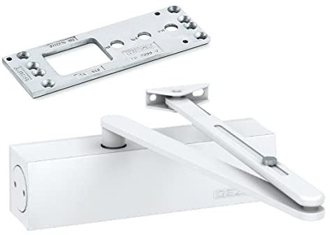 GEZE Weiß TS 2000 V BC Gestängetürschließer für einflügelige Türen bis 1250 mm Flügelbreite mit Gestänge und Montageplatte / Set 3 in 1, White