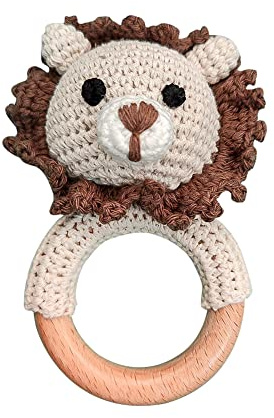 LICHENGTAI Baby Rassel Spielzeug Holz Beißring Handmade Rassel Greifling Baby Holz Beissring Greifringe Spielzeug Beißring Geschenk für Neugeborene Babys Mädchen und Jungen