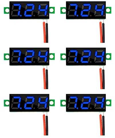 HUAZIZ 6 Pezzi 0.28 Pollici Mini Voltmetro Digital, LED Display Pannello Voltmetro, 2.4V-30V DC Due Fili,Protezione inversione di polarità e misurazione accurata della Pressione(Blu)