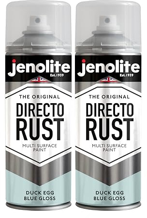 JENOLITE Directorust Spray Paint Duck Egg Blue 2 x 400ml Gloss Finish | Multi-Surface Spray Paint for Metal, Wood, Plastic, All-In-One Primer, Undercoat and Topcoat for Interior & Exterior use