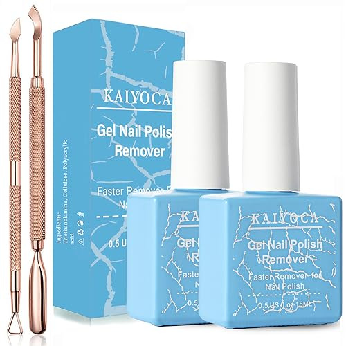 2 Packs Gel Nail Polish Remover With 1 Cuticle Pusher and 1 Nail Scraper,Quickly & Easily Remove Polish in 3-5 Minutes,No Need For Foil, Soaking Or Wrapping