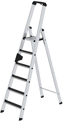 PROREGAL Stufen-Stehleiter | einseitig begehbar mit Clip-Step R13 | 6 Stufen | Leiter, Teleskopleiter, Trittleiter, Bockleiter, Sprossen-Doppelleiter