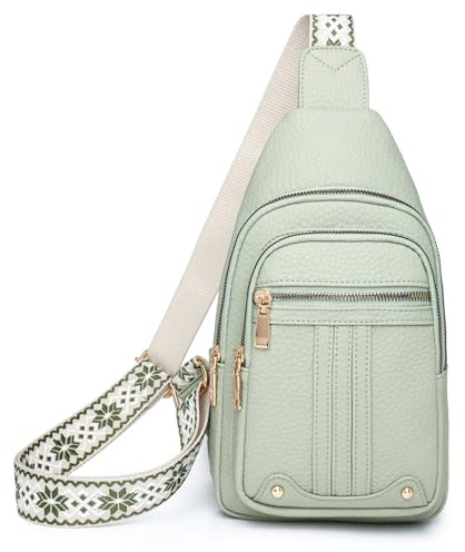 Myhozee Brusttasche Damen Sling Bag, Vegan Leder Crossbody Bag Klein Schultertaschen Crossover & Rucksack Vintage Umhängetasche für Outdoorsport,Wandern, Radfahren,Reisen-Grün