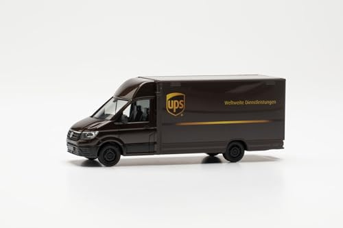 herpa Modellauto VW Crafter Paketverteilerfahrzeug UPS, Miniatur im Maßstab 1:87, Sammlerstück, Made in Germany, Modell aus Kunststoff, Braun