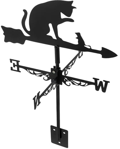TOVINANNA Edelstahl Wetterfahne, Outdoor Wetterfahne Katzen Und Mauspfahl Ornament Schwarzes Windrichtungsanzeigegerät für den Außenbereich, Bauernhof, Garten, Pavillon