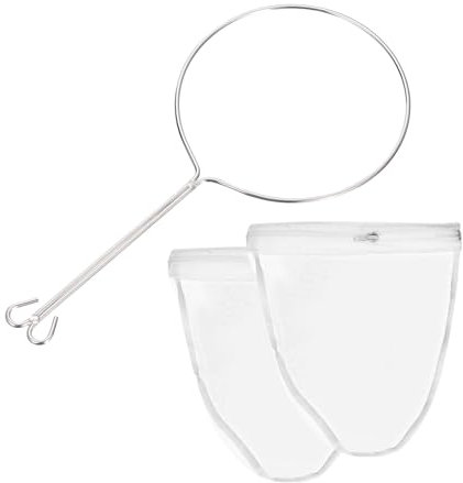 sourcing map Mesh Strainer Bag, Nylon Mesh Filter Bags with Reinforced Frame and Sturdy Handle, Nut Milk Bags for Coffee, Milk, Oil, Juice, Small Size
