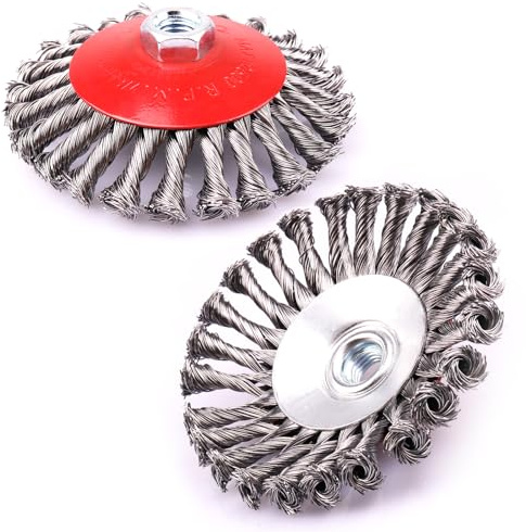 LSTOPGO 2 Stück Kegelbürsten für Winkelschleifer ,Ø 125 mm, M14 x 2-Gewinde Aufnahme, aus gewelltem HSS-Stahldraht, für Farbe, Rostschweißnähten, Oxidation Reinigen & Entfernen (2)