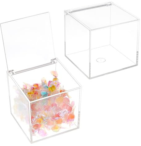 BENECREAT 2 boîte en Acrylique Transparent avec Couvercle, 10 cm Boîte de Rangement en Cube Carré, Organisateurs Anti-Poussière avec Couvercle à Charnière pour Emballage de Cadeaux, Dosette de Café