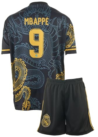 Madrid Mbappe Dunkelblau Drachen Fußball Kinder Trikot,Spezieller Entwurf, Fussball, Limitierte Auflage, Beschränkte Auflage, Kommen Sie mit Shorts (Dunkelblau,140,mbap)