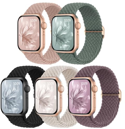 Raradev 5 Pack Braided Band Compatible for Apple Watch Straps Women 40mm 41mm 38mm 42mm 44mm 45mm 46mm 49mm, Breathable Stretchy Elastic Sport Loop for iWatch SE3 Series 11/10/9/8/7/6/5/4/3/2