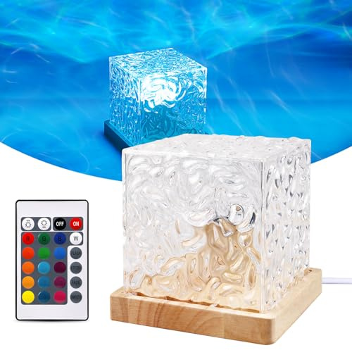 BORDEAG Wave Lamp - 16 Farben Wasserwellen LED Lampe, 3D Aurora Ripple Lampe Mit Fernbedienung, Nordlicht Lampe Würfel Mit Holzsockel, Northern Lights Lamp Für Schlafzimmer Party Date