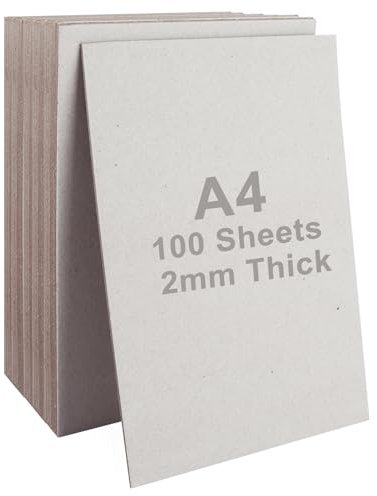 SHUESS A4 Greyboard 100 Sheets - 2000 Micron A4 (29.7 X 21 cm) Mount Board - Double-Side Grey Board - Thick Cardboard for Model Making, Thick 2 MM