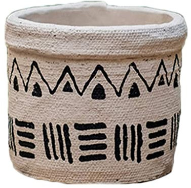 Vasi da giardino in cemento con elementi africani unici – imitazione lino grandi fioriere da esterno (21,5 x 21,5 x 18 cm)