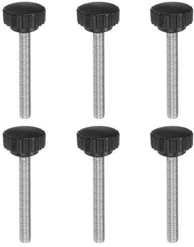 sourcing map Lot de 6 boutons de serrage moletés M8 x 60 mm Filetage mâle métrique 28 mm Tête en plastique mat Tige en acier inoxydable 304 filetée à la main Poignée à vis moletée Noir