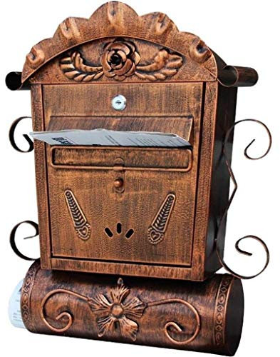 CWCQGH Briefkasten aus Schmiedeeisen mit Zeitungsrolle, abschließbarer, an der Wand montierter, antiker, geschnitzter Briefkasten für die Gemeinde, die Villa, die Schule