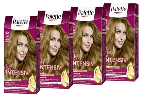 Palette Intensiv Creme Coloration 7-5/546 Karamell Goldblond (4 x 115 ml), permanente Haarfarbe für leuchtende, langanhaltende Farbbrillanz & 100% Grauabdeckung
