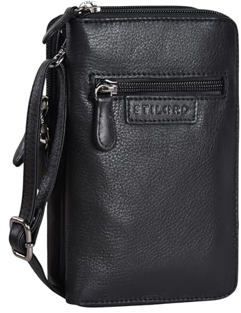 STILORD 'Peter' 2-in-1 Leder Brustbeutel Portemonnaie Herren Handytasche Damen Reisebrieftasche zum Umhängen Kleine Brusttasche Vintage Tasche Crossbody Bag Echtleder, Farbe:schwarz