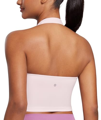 CRZ YOGA Butterluxe Neckholder Crop Tank Tops | Leichter Halt, Herausnehmbare Pads, Yoga, Extrem Weich, Offener Rücken, Longline Sport BHs für Damen