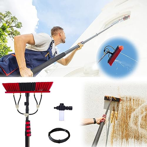 JYVDGGKKW Washing Kit, Water-fed Brush W/Soap Dispenser, 3.6-6M Window Cleaning Pole, Water Fed Telescopic Brush,Window Cleaner Equipment,Extendable Solar Panel Washing Equipmen (35cm Brush