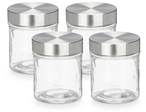 Space Home - Set de 4 Botes Herméticos Cristal - Tarros Herméticos Cocina con Tapa - Frasco para Almacenaje, Galletas, Cereales - Botes de Cristal para Cocina y Almacenaje - 4 x 300 mL